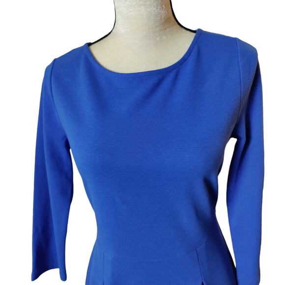 Garnet Hill Women's Sz 8 Ponte Knit Royal Blue Long Sleeve Sheath Dress Career - Picture 5 of 8